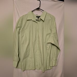 Land's End  Light Green And White Pinstripe Button Down Shirt